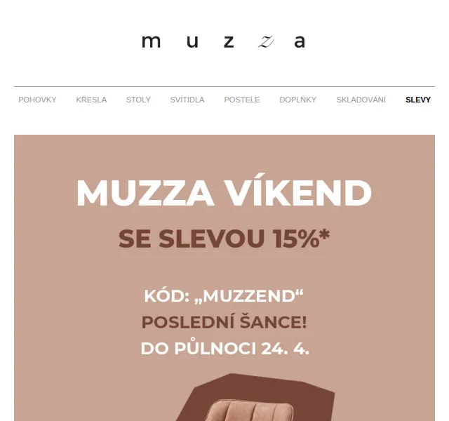 MUZZA: víkendová sleva 15 % – červen 2026 | Nuslet.cz