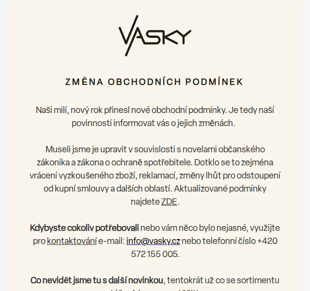 Vasky: Změna obchodních podmínek a novinky – červen 2026 | Nuslet.cz