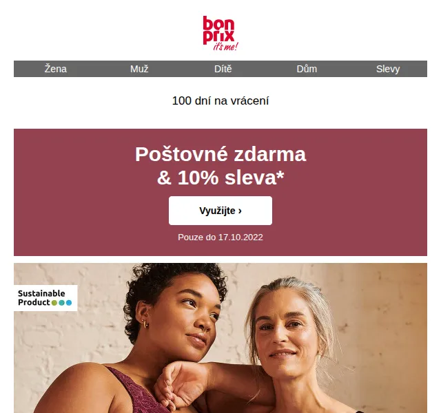 bonprix: Poštovné zdarma a 10% sleva – červen 2026 | Nuslet.cz