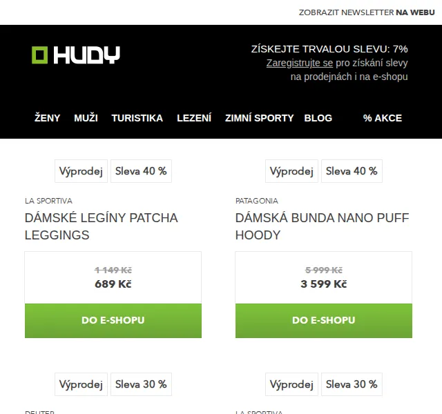 Hudy: Slevy až -40 % na LA SPORTIVA, PATAGONIA a DEUTER – červen 2026 | Nuslet.cz