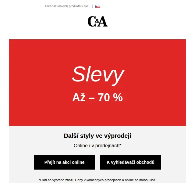 C&A: Slevy až 70 % na nové produkty – červenec 2026 | Nuslet.cz