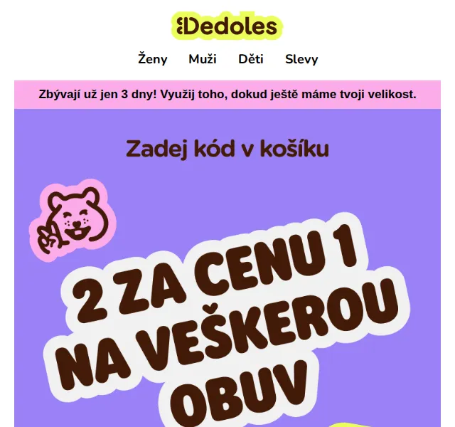 Dedoles.cz: 1+1 na veškerou obuv – srpen 2026 | Nuslet.cz