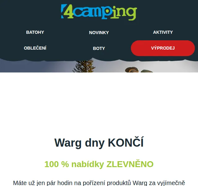 4camping: Warg dny – 100% sleva na campingové vybavení – červenec 2026 | Nuslet.cz