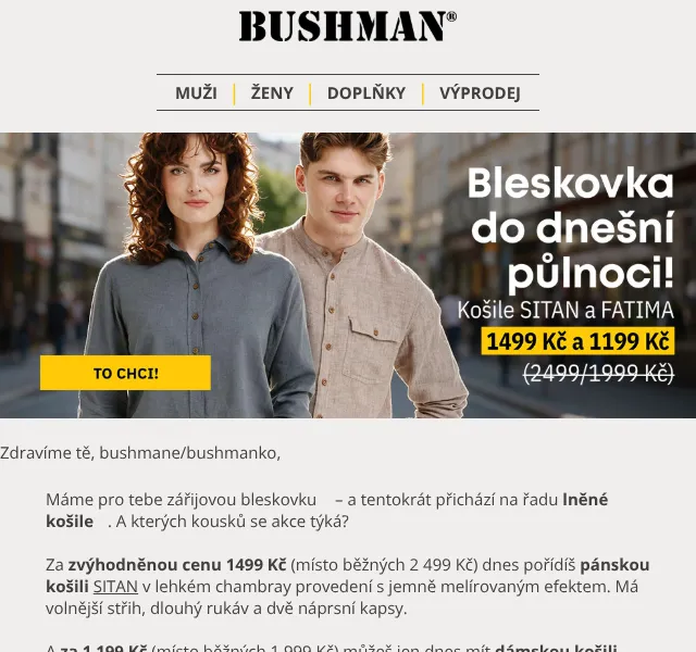 BUSHMAN: Lněné košile – 40 % sleva – září 2026