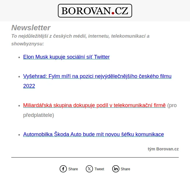 Aleš Borovan: Elon Musk Twitter, Vyšehrad:Fylm, Škoda Auto – červen 2026 | Nuslet.cz