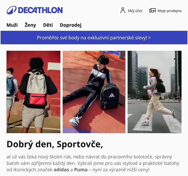 Decathlon: Batohy adidas a Puma se slevou až 49 % – srpen 2026