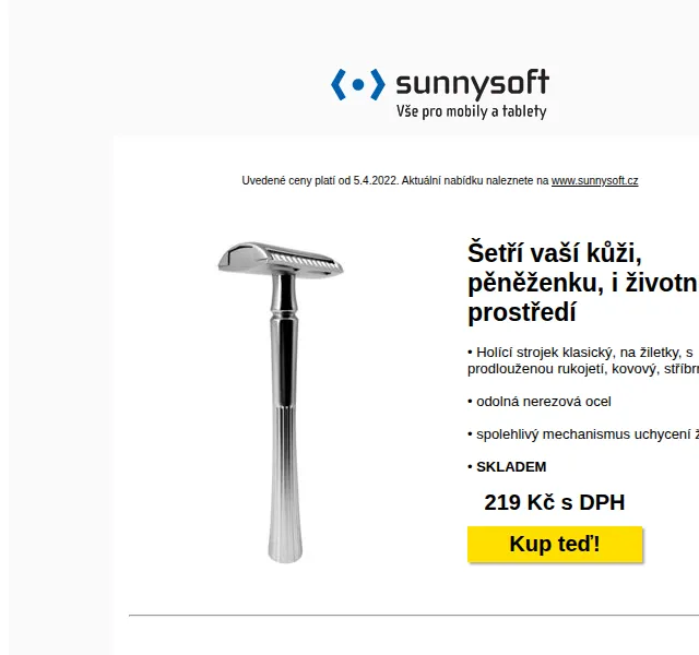 Sunnysoft: Holící strojek, Xiaomi senzor i svítilna od 219 Kč – červen 2026 | Nuslet.cz