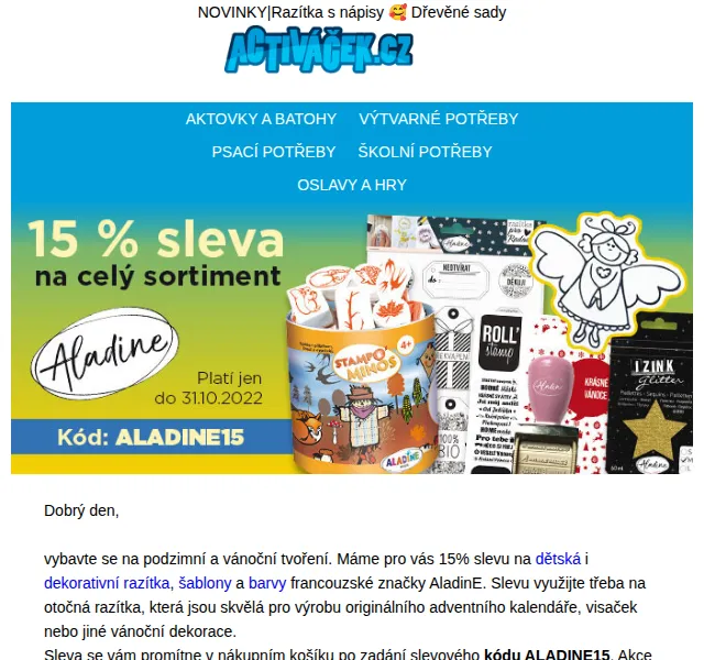 Activacek.cz: 15% sleva na AladinE – červen 2026 | Nuslet.cz