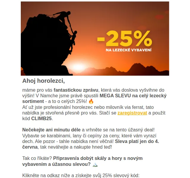 Namcheshop: 25% sleva na lezecký sortiment – červen 2026 | Nuslet.cz