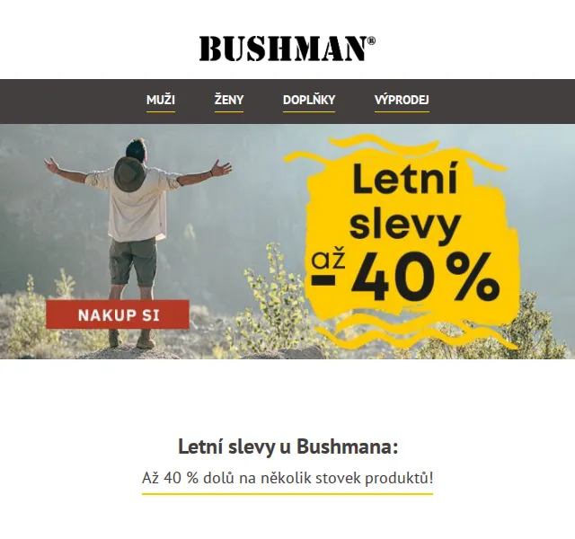 BUSHMAN: Letní slevy až -40 % – červen 2026 | Nuslet.cz