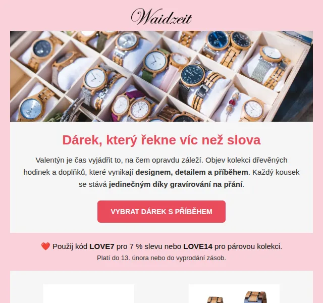 Waidzeit: Valentýnské hodinky s gravírováním + 7% sleva – červen 2026 | Nuslet.cz