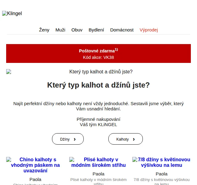 KLiNGEL: Poštovné zdarma při nákupu od 1 100 Kč – červen 2026 | Nuslet.cz