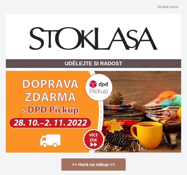 Stoklasa: Doprava zdarma DPD Pickup – listopad 2026 | Nuslet.cz