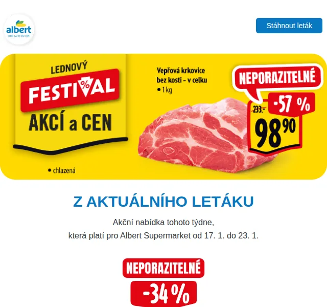 Albert: Sleva 57 % na vepřovou krkovici – červenec 2026 | Nuslet.cz
