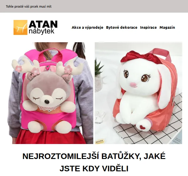 ATAN nábytek: Dětské batůžky od 299 Kč – červenec 2026 | Nuslet.cz
