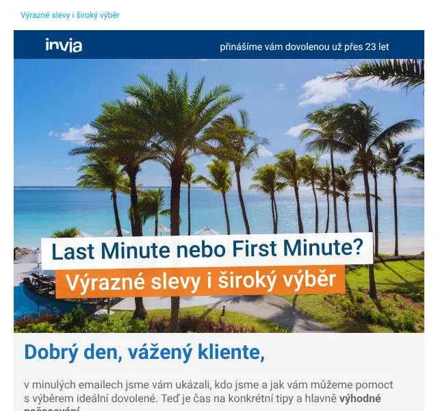 Invia: Last Minute & First Minute letní dovolená – červen 2026