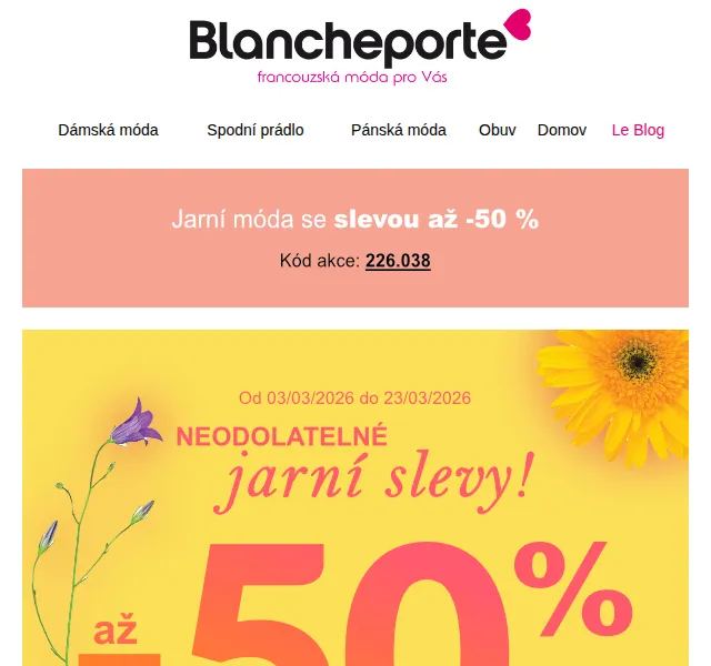Blancheporte: Jarní slevová jízda až -50 % – březen 2026 | Nuslet.cz