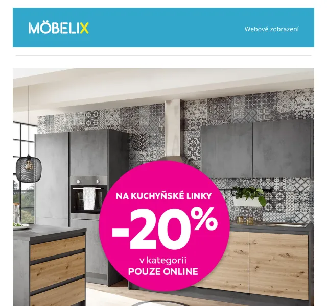 Möbelix: Kuchyňské linky se slevou 20 % – srpen 2026