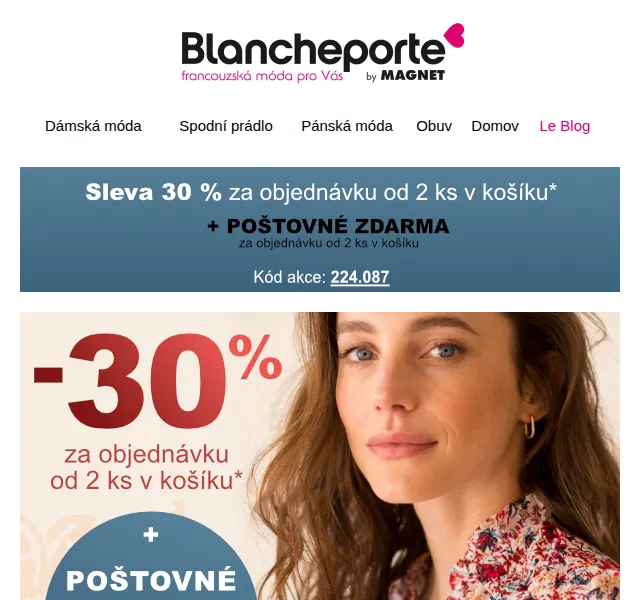 Blancheporte: sleva 30 % na celý nákup – červen 2026 | Nuslet.cz