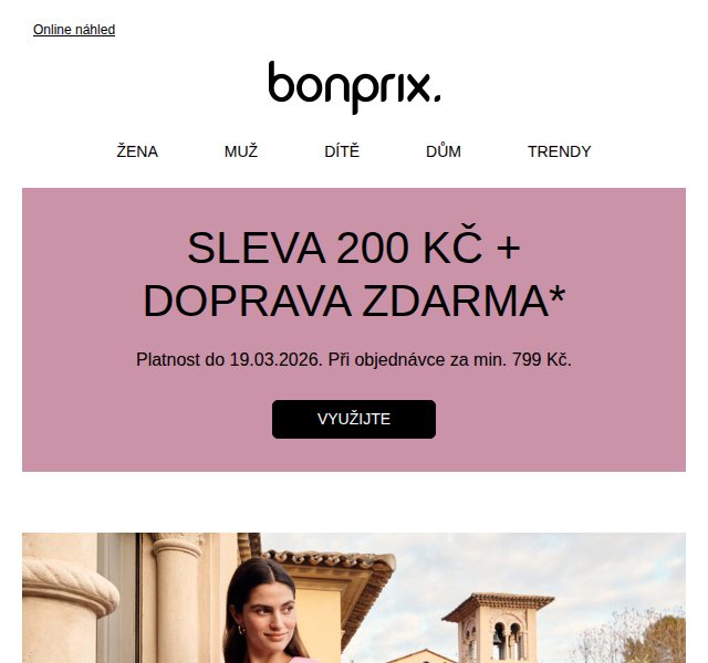 Bonprix: Sleva 200 Kč + doprava zdarma na jarní šaty – březen 2026