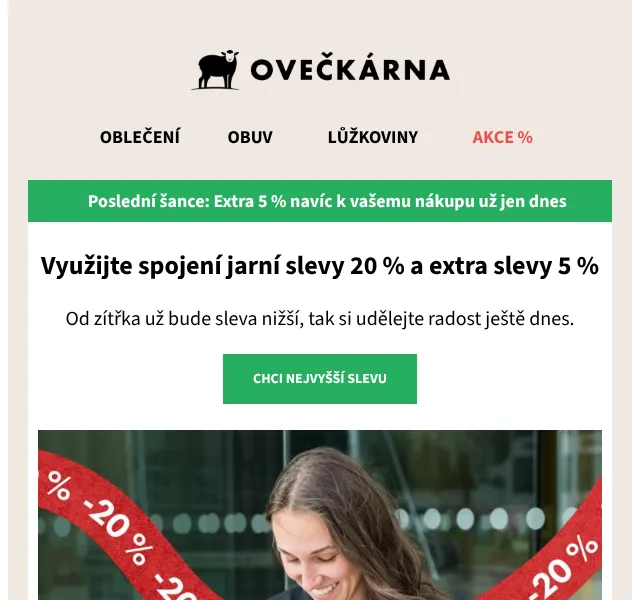 Ovečkárna: Sleva 25 % na vlněné oblečení – duben 2026