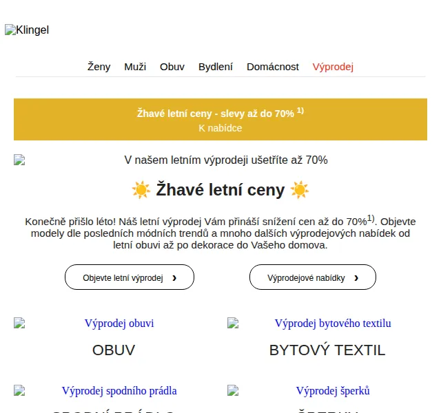 KLiNGEL: Letní výprodej se slevami až 70 % – červen 2026 | Nuslet.cz