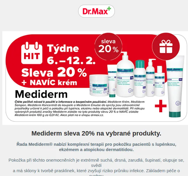 Dr.Max E-shop: Mediderm se slevou 20 % a krém zdarma – červen 2026 | Nuslet.cz