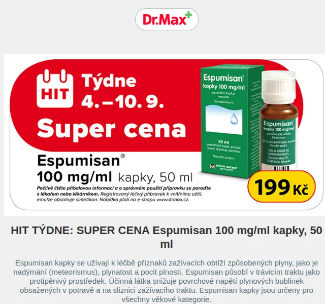 Dr.Max: Espumisan kapky 50 ml za super cenu – červen 2026 | Nuslet.cz