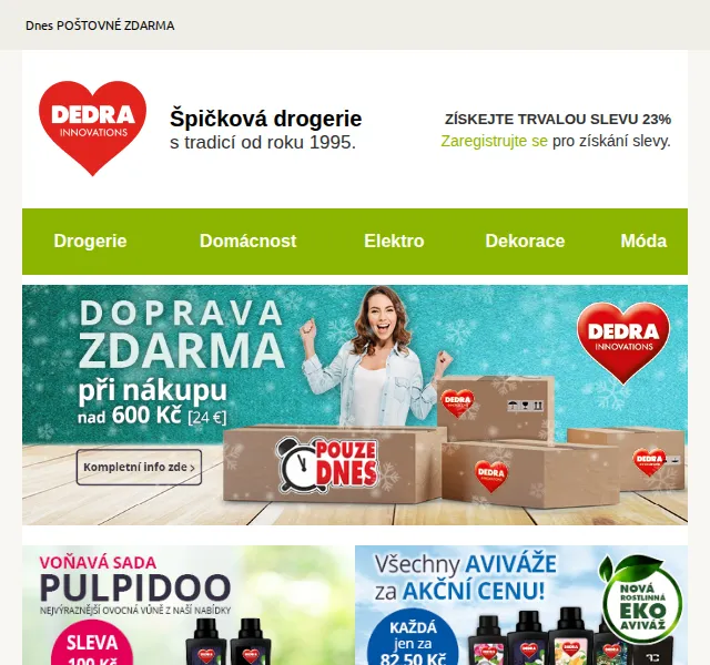 Novinky DEDRA INNOVATIONS: Poštovné zdarma a sleva 23 % – červen 2026 | Nuslet.cz