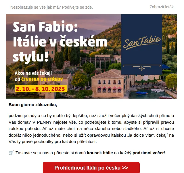 Penny: Italské speciality a podzimní slevy – říjen 2025 | Nuslet.cz