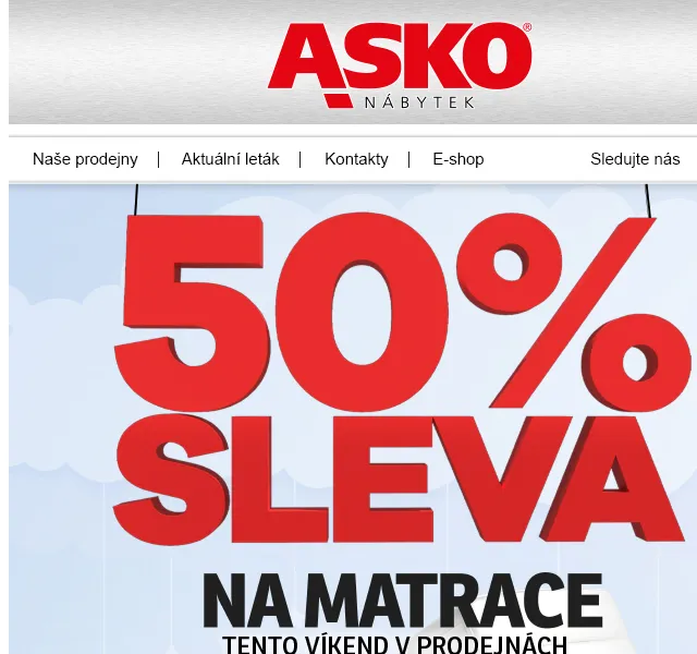 Asko Nábytek: 50% sleva na matrace – červen 2026 | Nuslet.cz