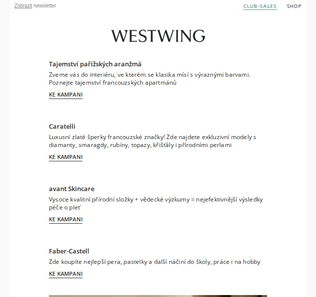 Westwing: Tajemství pařížské elegance – Caratelli, avant Skincare, Faber-Castell – červen 2026 | Nuslet.cz