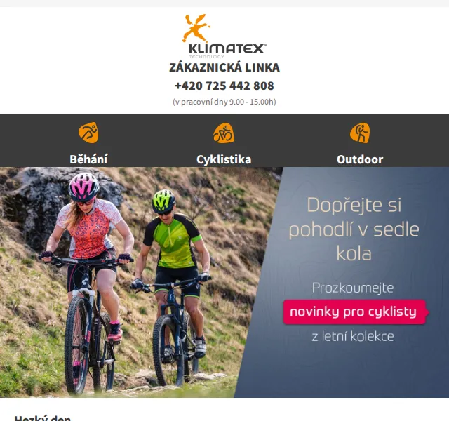 KLIMATEX: sleva 50 % na cyklošortky a nová kolekce dresů – červen 2026 | Nuslet.cz