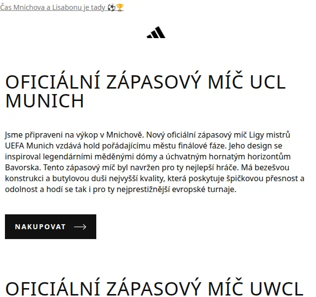 adidas: Oficiální míč Ligy mistrů UEFA Munich a UWCL Lisbon – červen 2026 | Nuslet.cz