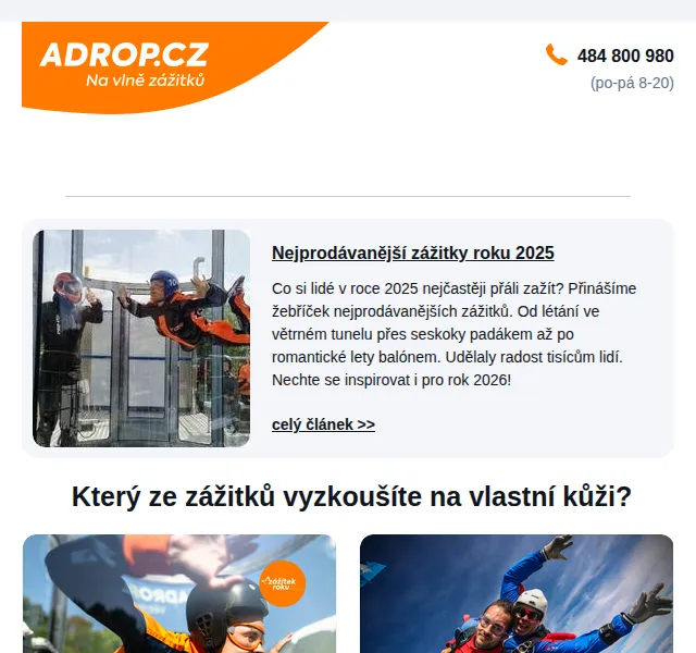 Adrop: Nejprodávanější zážitky 2025 – červen 2026 | Nuslet.cz