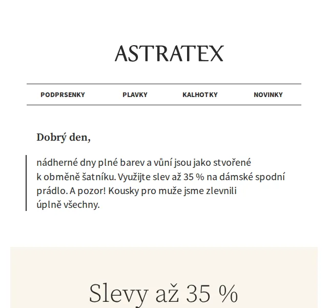 Astratex.cz: Slevy až 35 % na dámské prádlo – červen 2026 | Nuslet.cz