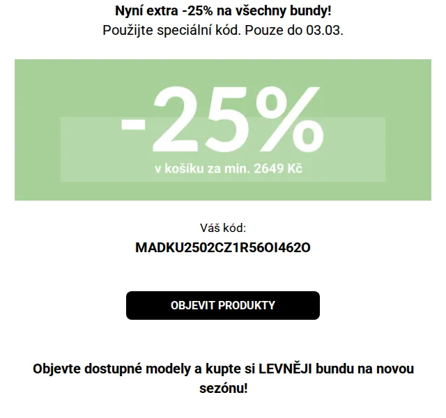 Modivo: extra 25 % na všechny bundy – červen 2026 | Nuslet.cz