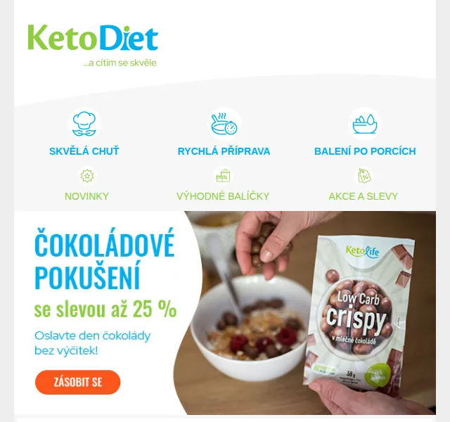 KetoDiet: Sleva až 25 % na čokoládové produkty – červen 2026 | Nuslet.cz