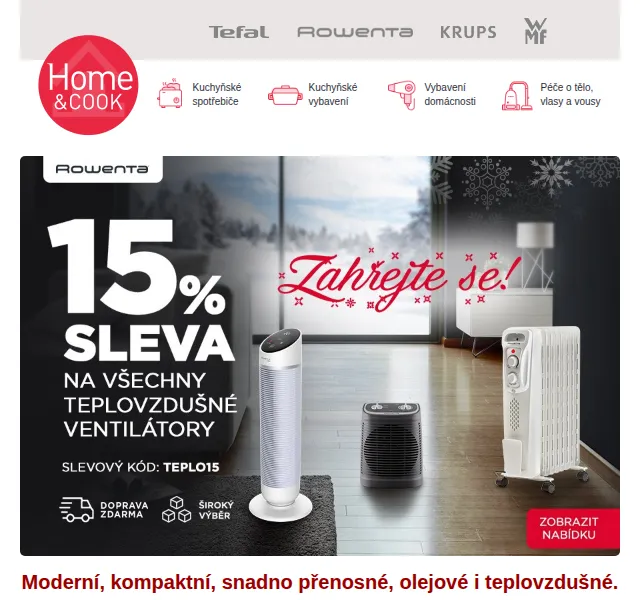 Home & Cook: 15% sleva na topné ventilátory Rowenta – červen 2026 | Nuslet.cz