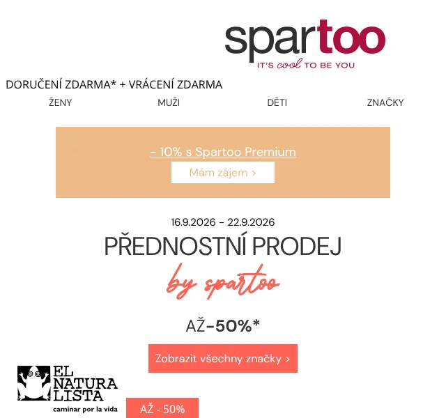 Spartoo.cz: sleva až 50 % El Naturalista, Globe, DC – září 2026