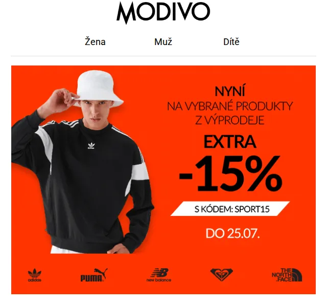 Modivo: Sleva 15 % na sportovní oblečení – červen 2026 | Nuslet.cz