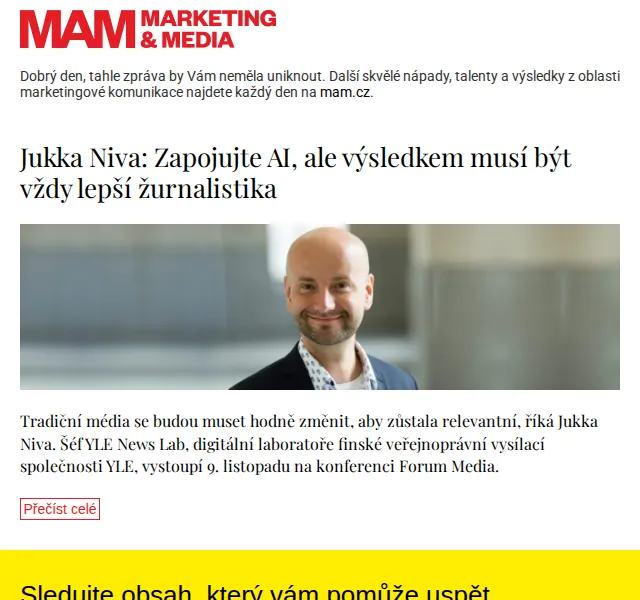 Marketing & Media: Jukka Niva o AI v žurnalistice – červenec 2026 | Nuslet.cz