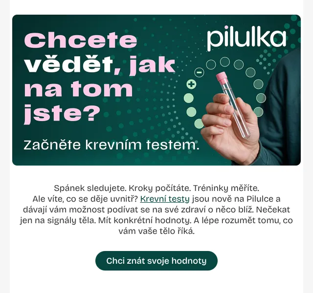 Pilulka.cz: Krevní testy + 20 % slevu – září 2026