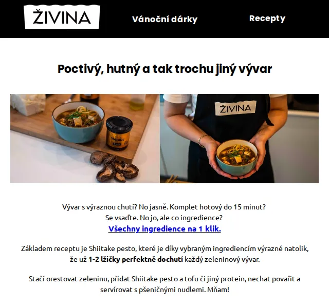 Živina: Shiitake pesto 179 Kč – červen 2026 | Nuslet.cz