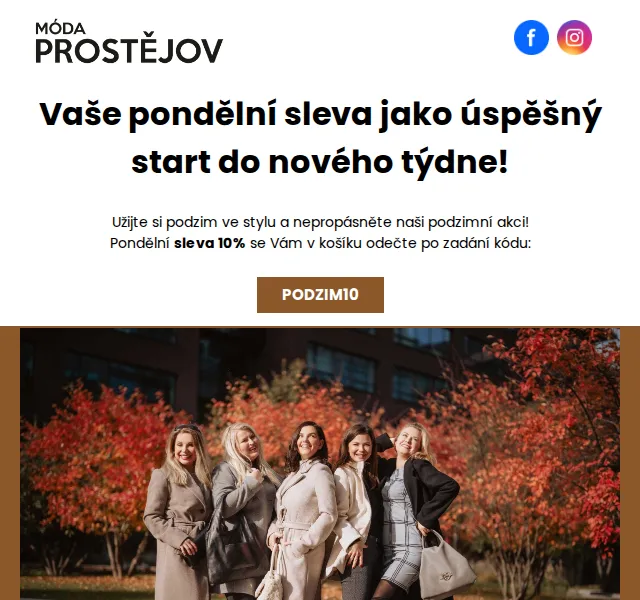 Móda Prostějov: Podzimní sleva 10 % – listopad 2026 | Nuslet.cz