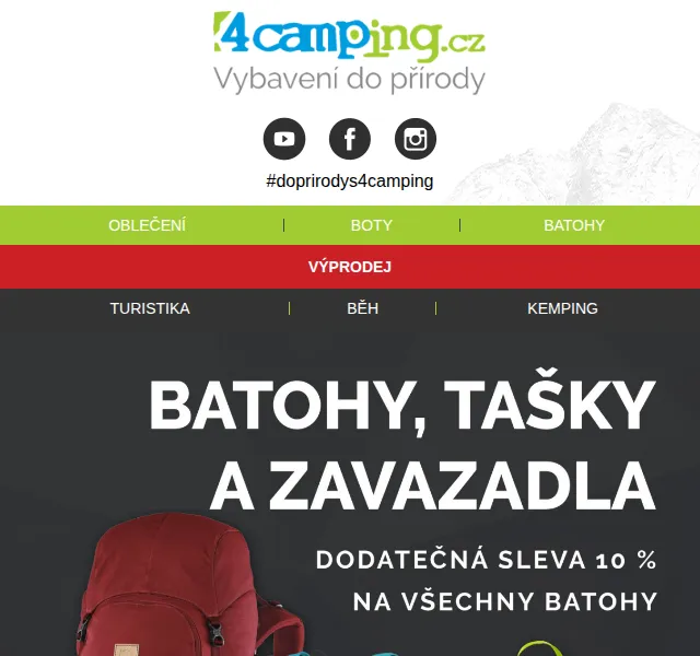 4camping.cz: Batohy, tašky a zavazadla se slevou 10 % – červenec 2026 | Nuslet.cz