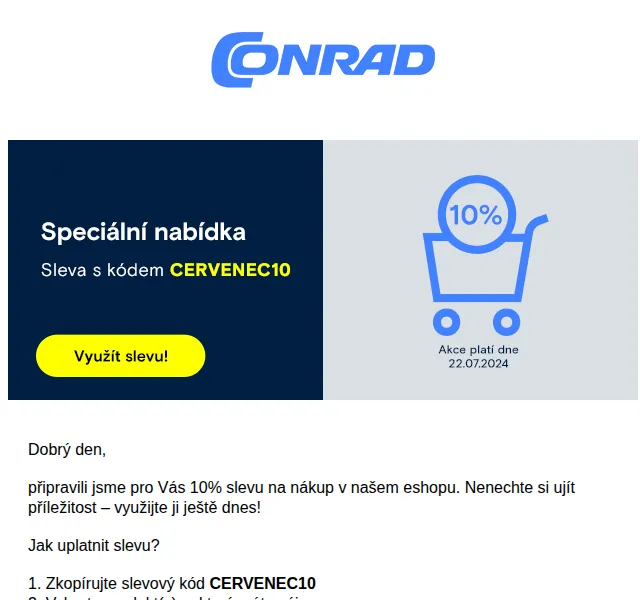 Conrad Electronic: sleva 10 % na celý sortiment – červenec 2026 | Nuslet.cz