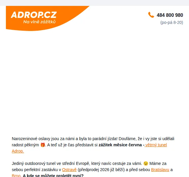 Adrop: Větrný tunel v Praze od 1 499 Kč – červen 2026 | Nuslet.cz