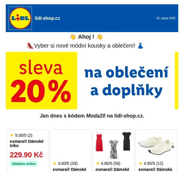 Lidl: Sleva 20 % na oblečení a doplňky – srpen 2025 | Nuslet.cz