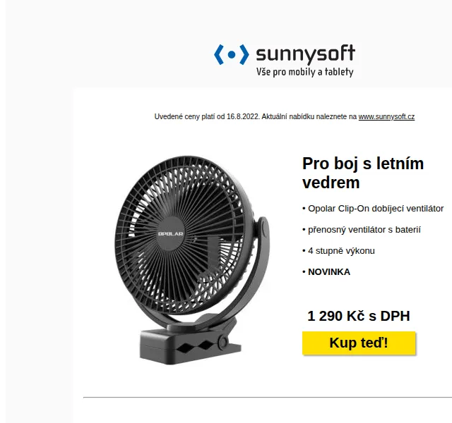 Sunnysoft.cz: ventilátory, sluchátka a nabídka na léto – červen 2026 | Nuslet.cz